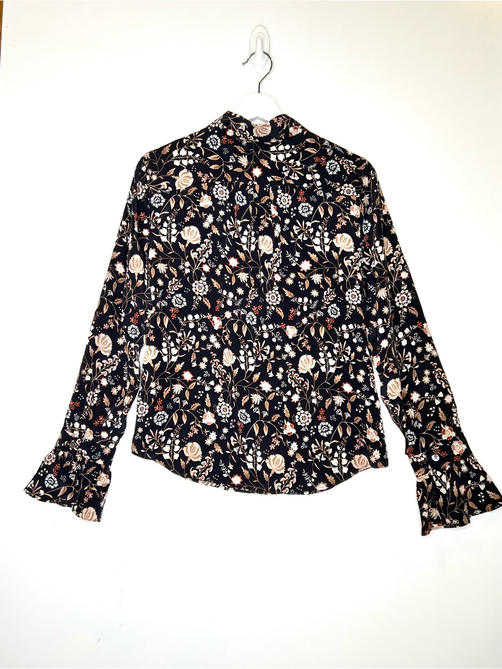 Frame Noir Multi Silk Button Down Blouse Ruffle Cuff Size Medium - Picture 4 of 13